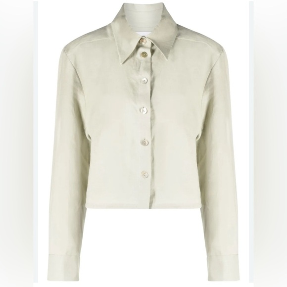 NWT Sleeper Green Safari Cropped 100% Linen Shirt - Picture 1 of 10